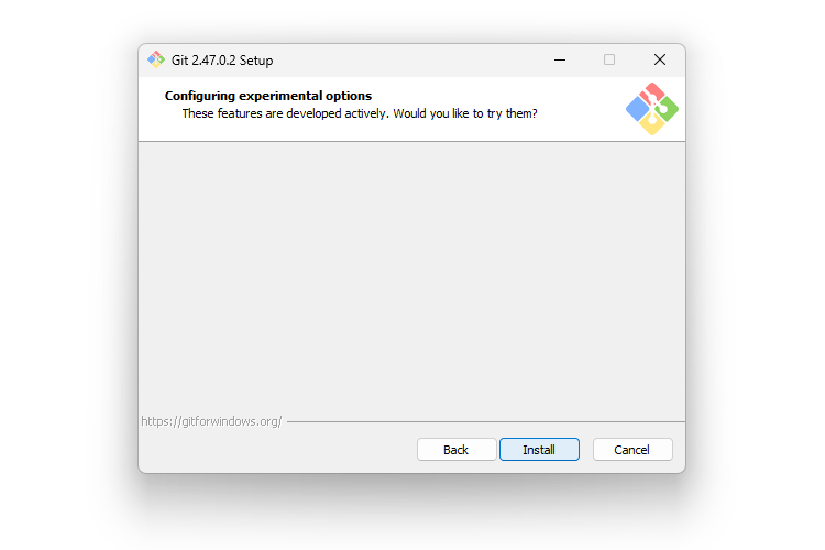 Gitインストール時の15画面目「Configuring experimental options」のサムネイル