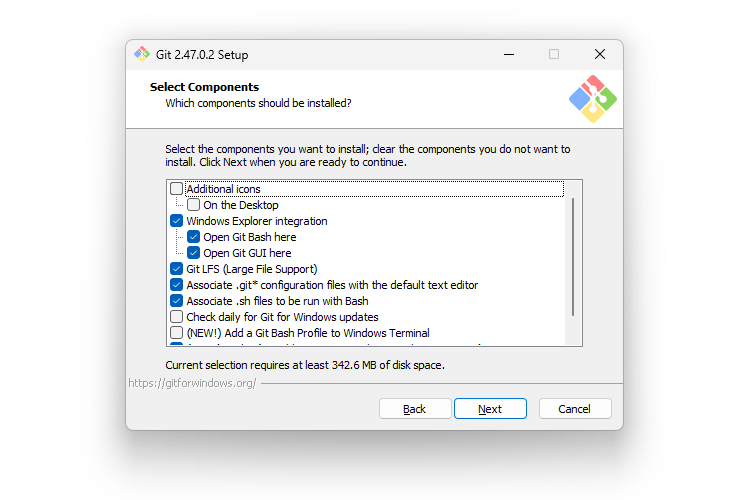 Gitインストール時の3画面目「Select Components」のサムネイル