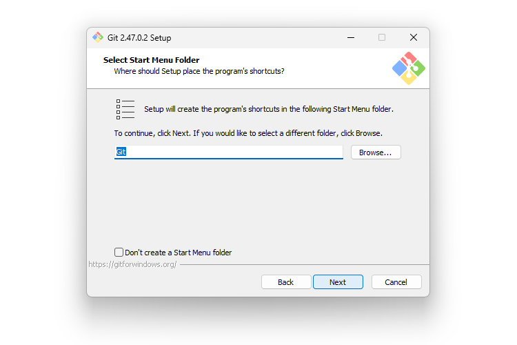 Gitインストール時の4画面目「Select Start Menu Folder」のサムネイル